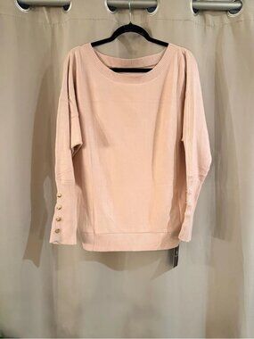 Women’s NWT Micoson Blush Pink Boatneck Sweater with Gold Button Cuffs